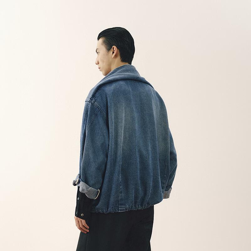 Men's Oversized Denim Jacket with Stand Collar