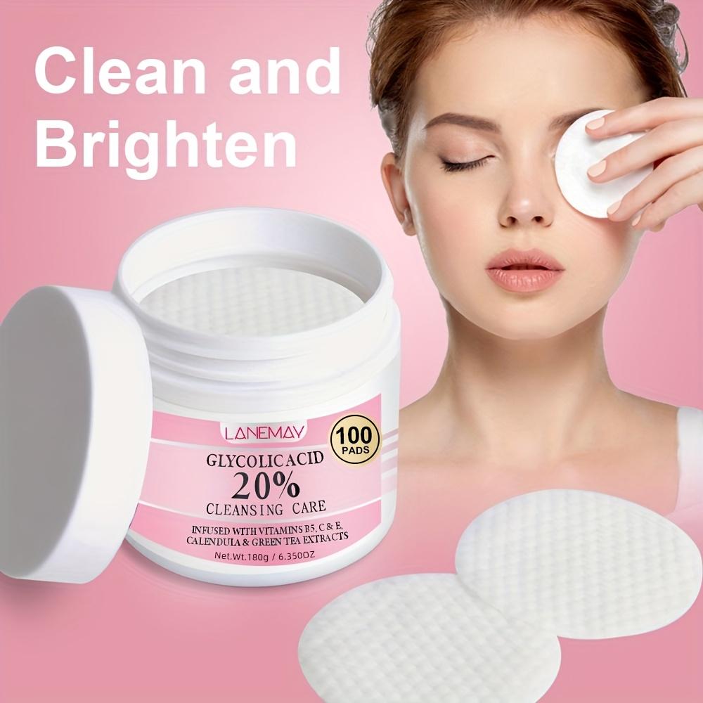 100 Pads Glycolic Acid Cleansing Pads, 20% Resurfacing Facial Pads with Niacinamide, Glycerin and Green Tea Extracts, Deep Cleanse and Brighten