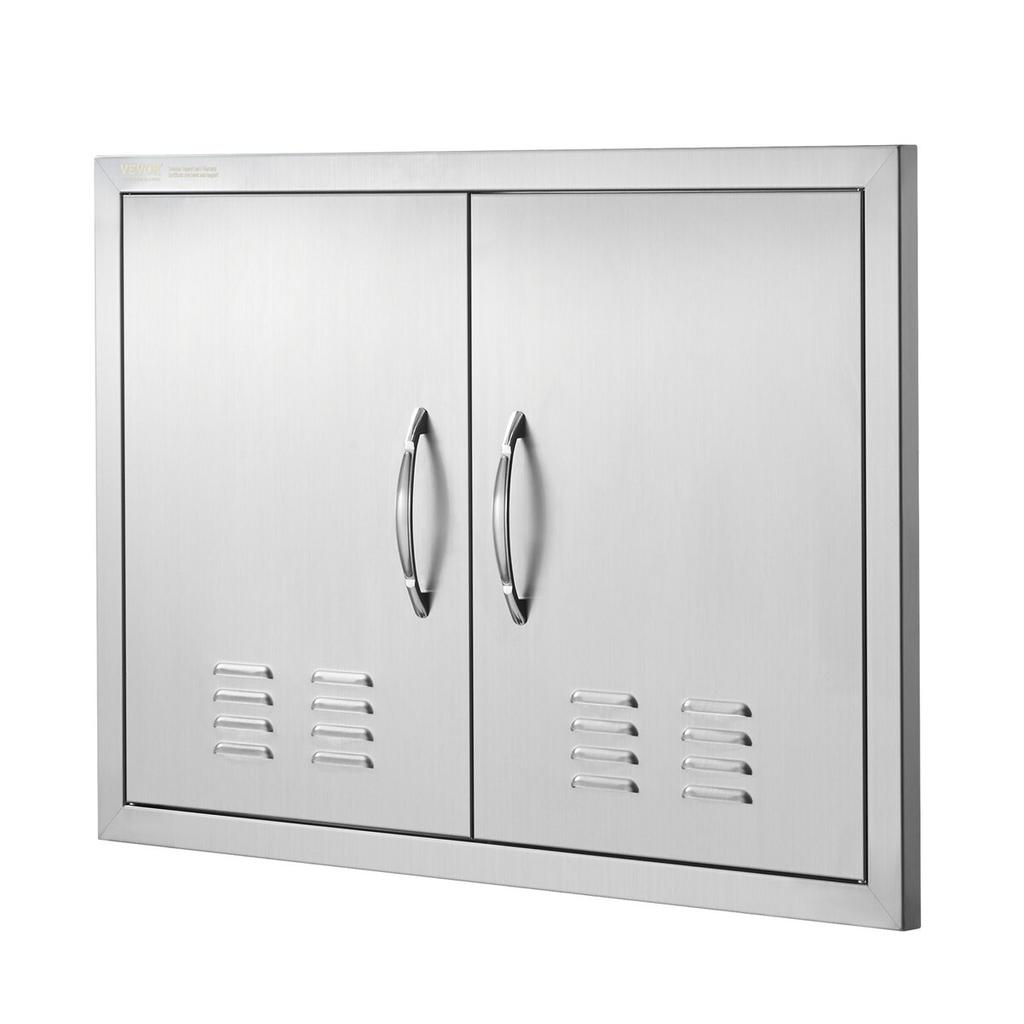 BBQ Access Door, 762x533 Mm Double Outdoor Kitchen Door, Stainless Steel Flush Mount Door, Wall Vertical Door with Handles and Vents, for BBQ Island,