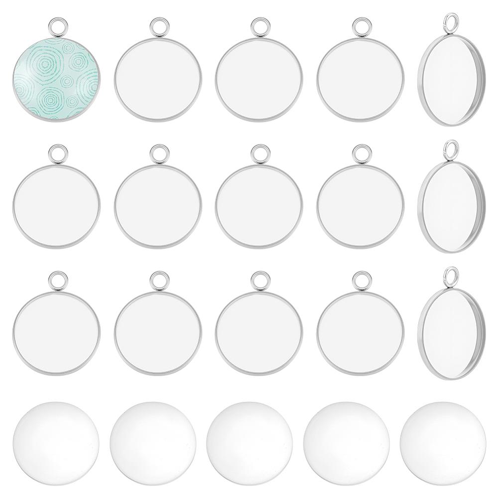 DIY Pendants Making Kit, Including Glass Cabochons, 304 Stainless Steel Pendant Cabochon Settings, Stainless Steel Color, 19.5~20x5.5mm