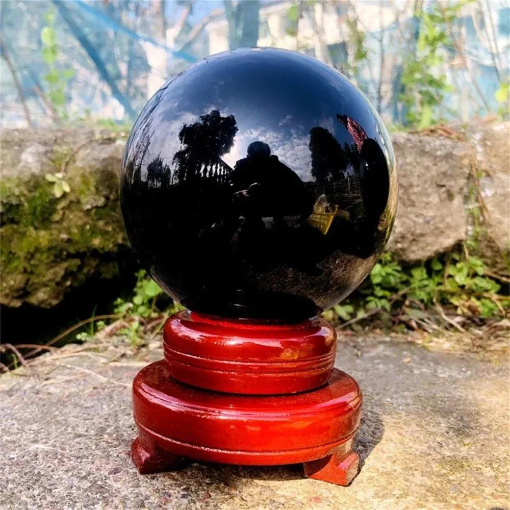 Bola de cristal de obsidiana mineral de 30-50 mm para meditação de bola de fengshui, esfera de adivinhação de cura de cristal, decoração de casa com base