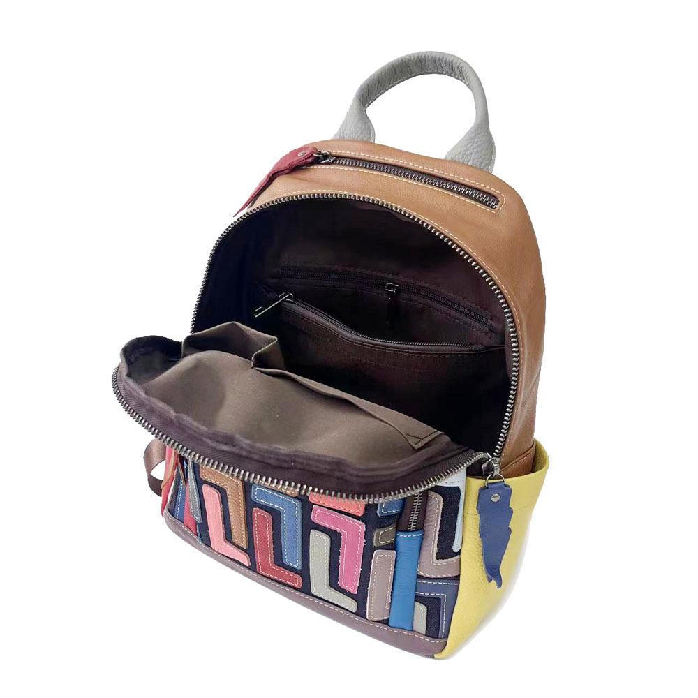 Oryginalna skórzana torba damska Kolorowa skóra bydlęca Plecak Retro Casual Backpack Damska torba