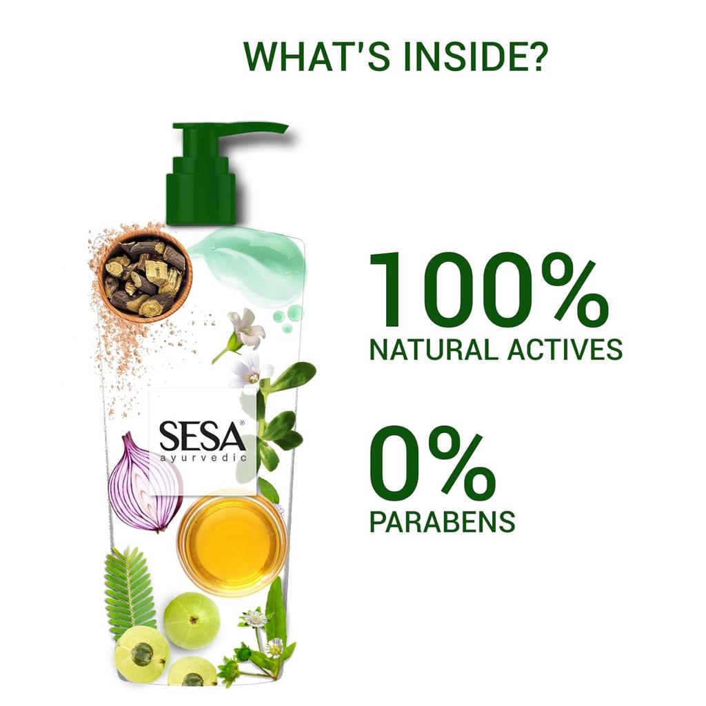 SESA Ayurvedisches Anti-Haarausfall-Shampoo für trockenes, krauses Haar 500ml | Parabenfreier Kräuterreiniger für Spliss und stärkere Wurzeln