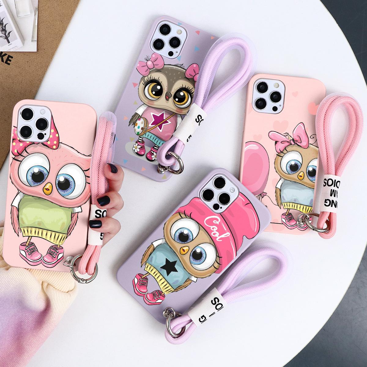 

Чехол для телефона с ремешком и ремешком в виде милой совы для iPhone 13 12 11 Pro Max Xiaomi Mi 11 10T Redmi 9C 10 8 Samsung Galaxy A52 A12 A32 A41 A70 S21 Huawei P40
