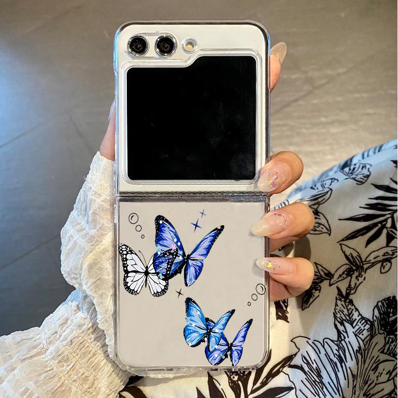 

Прозрачный складной чехол с золотым принтом бабочки для Samsung Galaxy Z Flip 7 6 5 4 3 5G, жесткая крышка для телефона для Samsung Z Flip5 Flip6 Flip7 Galaxy Z Flip7