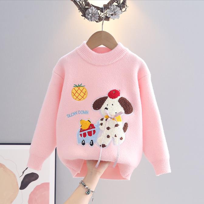 Herbst Winter Kinderpullover Mädchen Rundhals Strickware Nerzdaune Kinder Western Cartoon Langarm