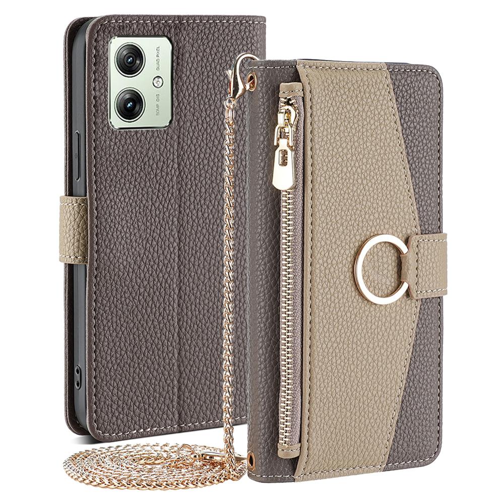 For Motorola Moto G54 5G Case PU Leather Zipper Wallet Phone Cover with Makeup Mirror
