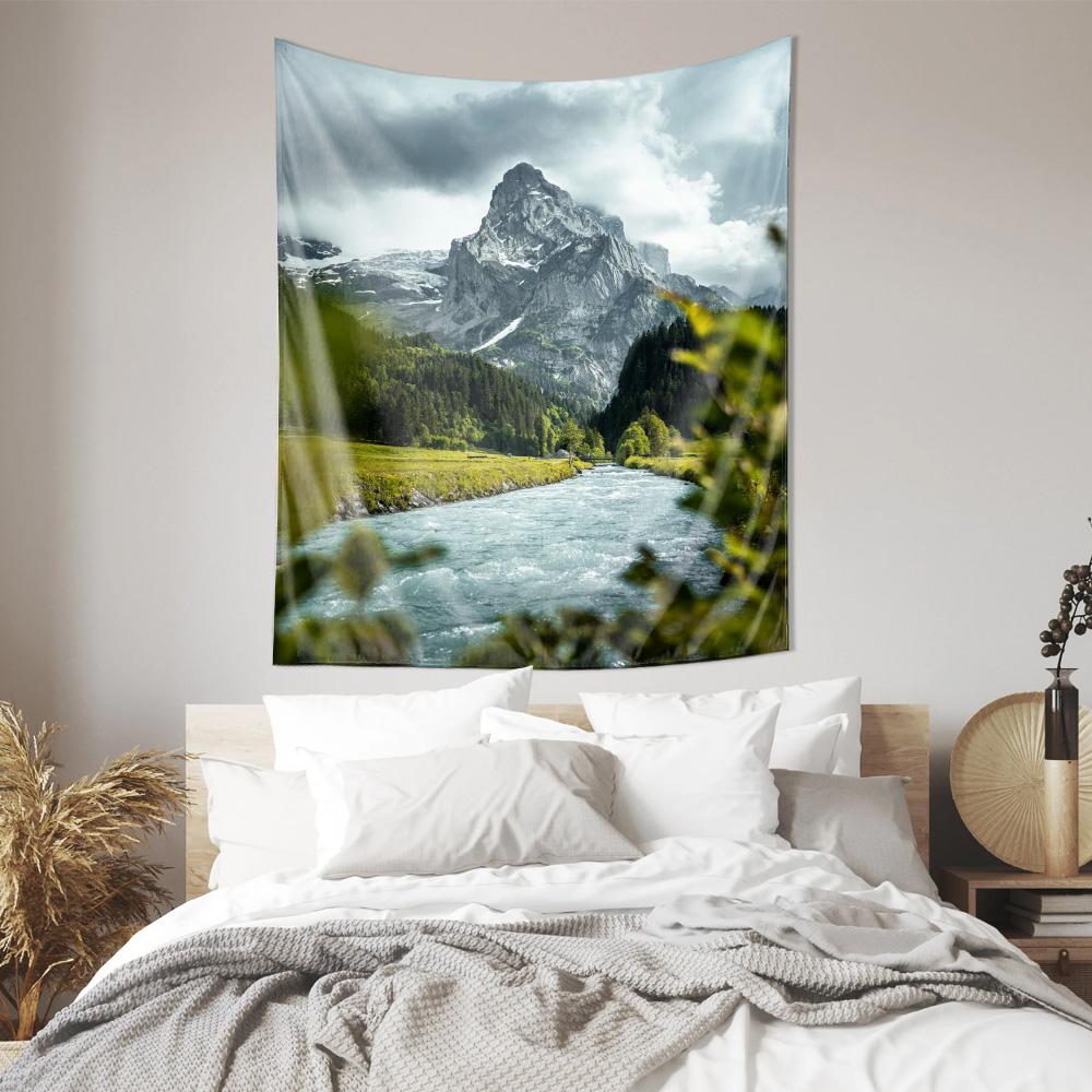 Majestic Mountain River Tapestry Natural Scenery Art Wall Hanging Modern Home Decor