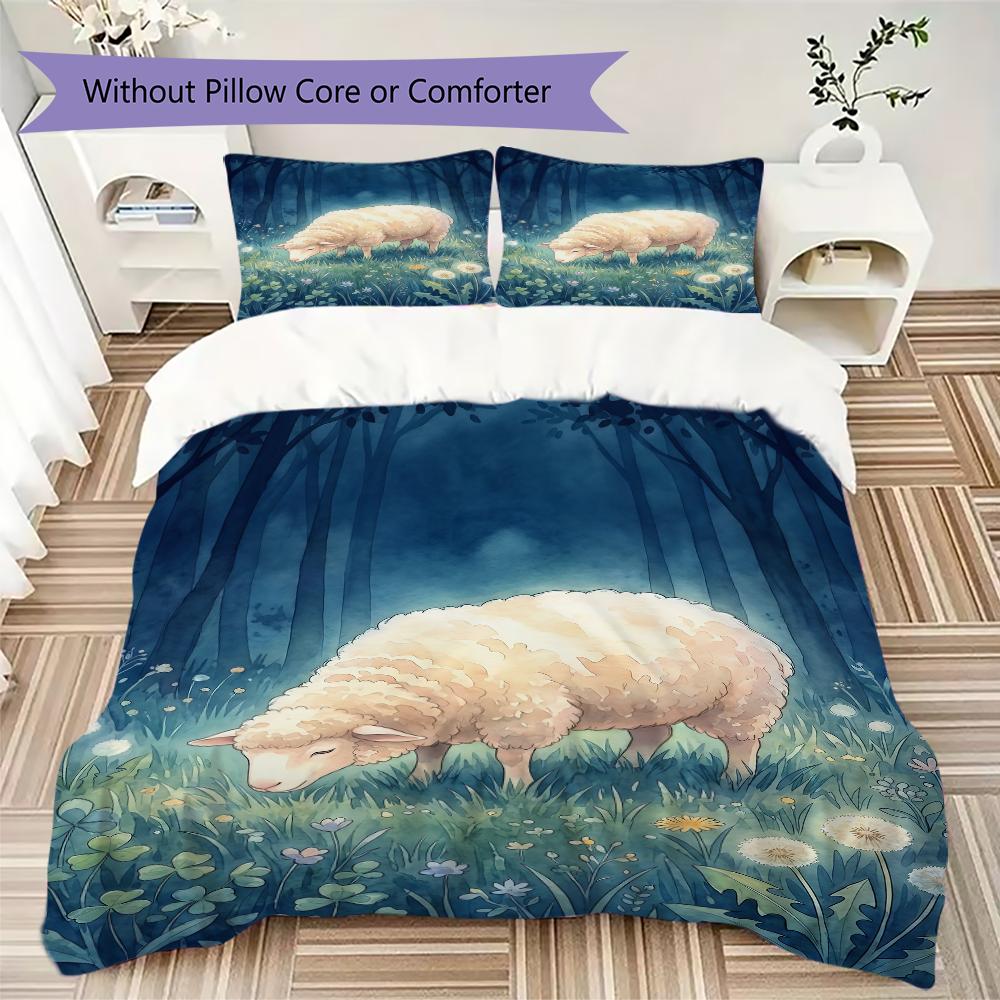 Healing animals Pattern Bedding uilt Set uilt Cover Pillowcase Home Decoration Birthday Gift (1 * duvet cover + 2 * pillowcase without core)