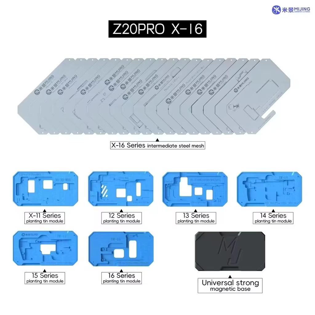 MiJing Z20 Pro Motherboard Middle Layer Positioning Tin Planting Platform For IPhone X-17 Series Chips BGA Reballing Stencil Kit
