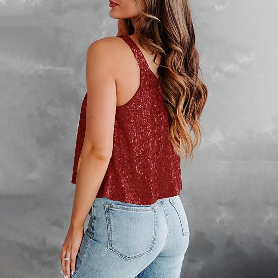 Party Tops Women Sleeveless Sling Sequin Tops Loose Fit Soft Stretchy Sparkling Shimmering Vest Party Clothing