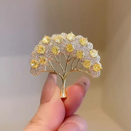 Jijijing Brooch Pin, Wishing Tree Design Lapel Pin with Sparkling Layered Rhinestones, Hollow Branches Badge for Suits Coats Cheongsam Banquets