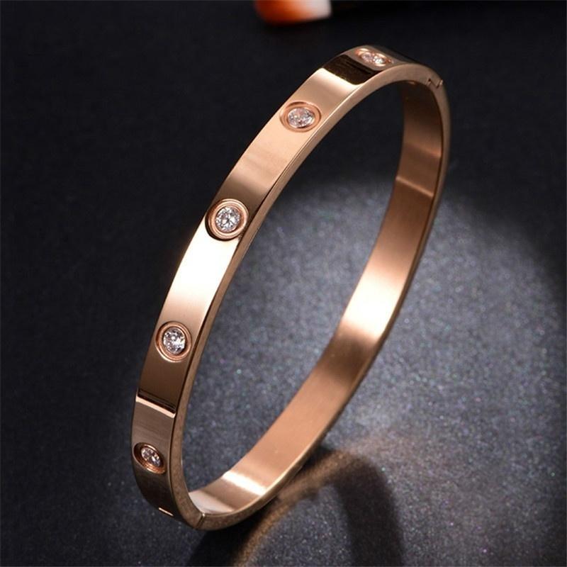 

Женские модные украшения из титановой стали, вечный браслет, овальный браслет из бриллиантов розового золота со стразами розового золота