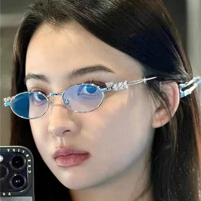 Metall Oval Schattierungen Damen Herren Strass Diamanten Sonnenbrille Unisex Bling Brillengestelle Uv400 Mode Brillen