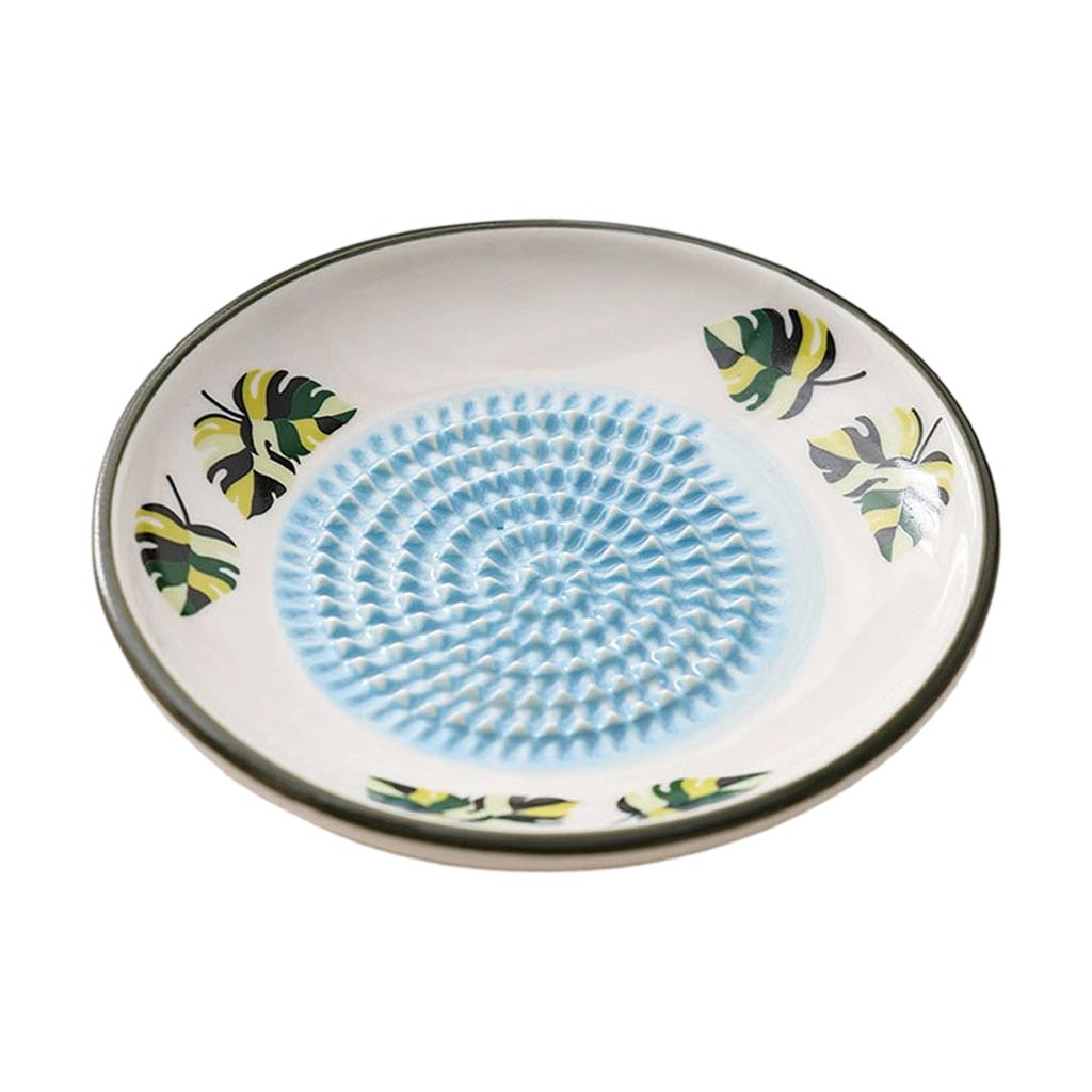 Ceramic Grinding Plate for Kitchen Use with Raised Textured Surface and Decorative Pattern Suitable for Food Preparation and Herb Grinding