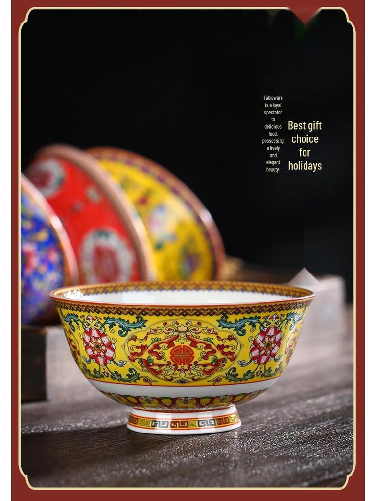 Jingdezhen Ceramic Rice Bowl: High-Foot, Enamel Color, Longevity Design