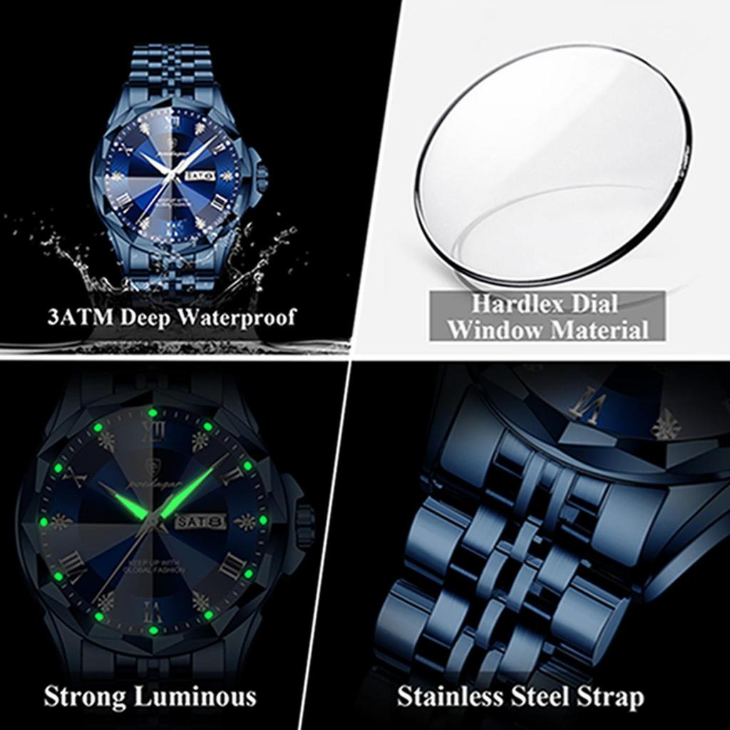 POEDAGAR Luxury Fashion Man Clock Top Business Waterproof Luminous Date Week Men's Watches Quartz Stainless Steel Wristwatch