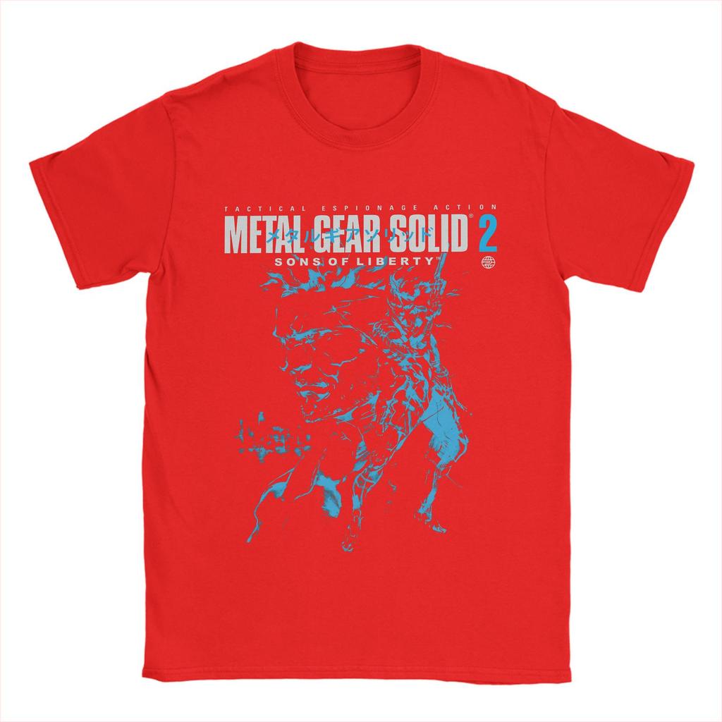 Men T-Shirts Metal Gear Solid 2 Vintage Pure Cotton Tee Shirt Short Sleeve Snake and Raiden Cover T Shirts Collar Tops Unique