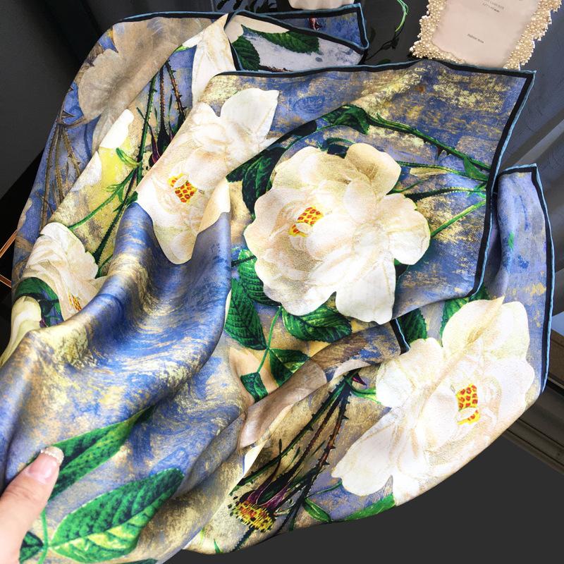 Spring new imitation silk 111cm large square scarf shawl sunscreen silk scarf satin scarf female gift advanced