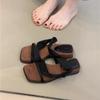 Thick-soled square head retro one-word with sandals for women to wear in the summer of 2025 with skirts and casual two-wear Roman sandals