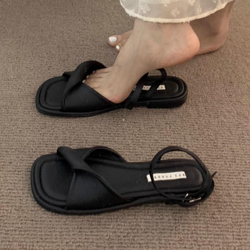 

Square Toe Flat Sandals Women Slippers Casual Shoes Woman 2025 Trend Summer Dress Beach Comfort Shoes Flip Flops Slides Mujer 40 чёрный
