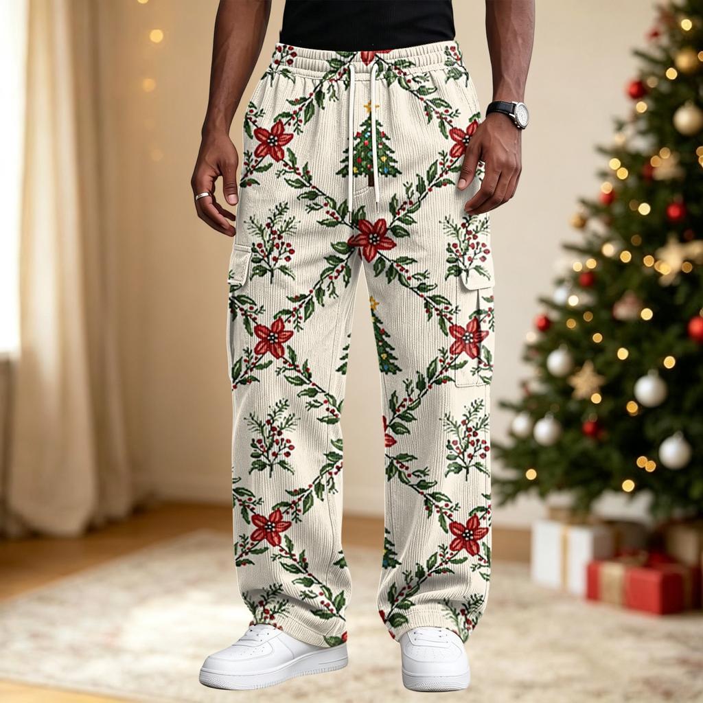 Men's Street Casual Loose Fit Comfortable Athletic Pants with Christmas Print