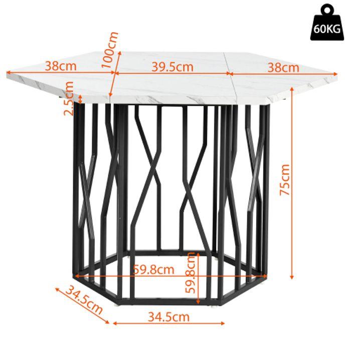 Table De Salle À Manger - Moderne - Hexagonale - Marbre - Métal Noir - Design Contemporain