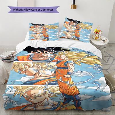 Son Goku Pattern Bedding,Quilt Set Quilt Cover Pillowcase Home Birthday Gift (1 * Duvet Cover + 2 * Pillowcase, Without Core)