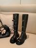 Cowhide~ Grape Mom Same Belt Buckle Knight Boots Women's Leather Round Head Thick Sole Versatile Boots Medium Tube Martin Boots