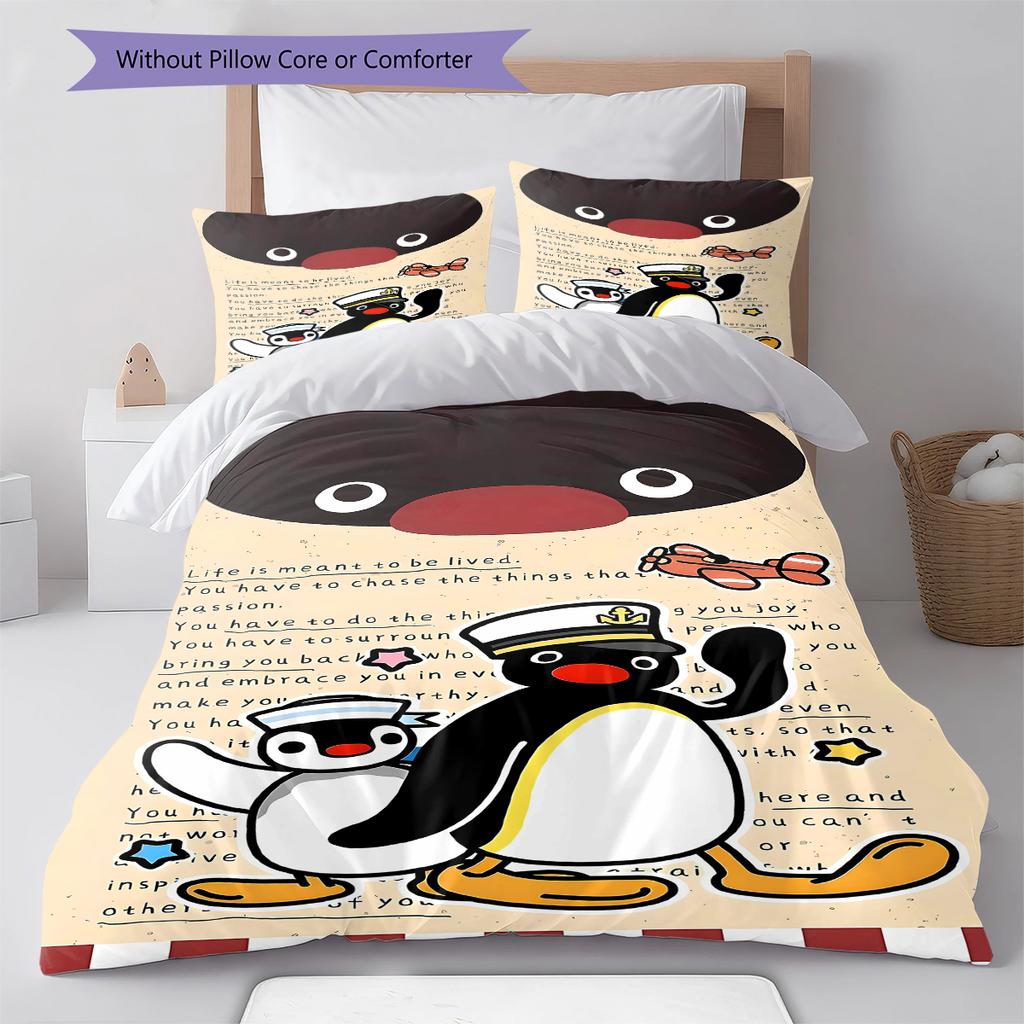 Biancheria da letto con motivo PINGU, Set piumone Copripiumone Federa Regalo di compleanno per la casa (1 * copripiumino + 2 * federa, senza nucleo)