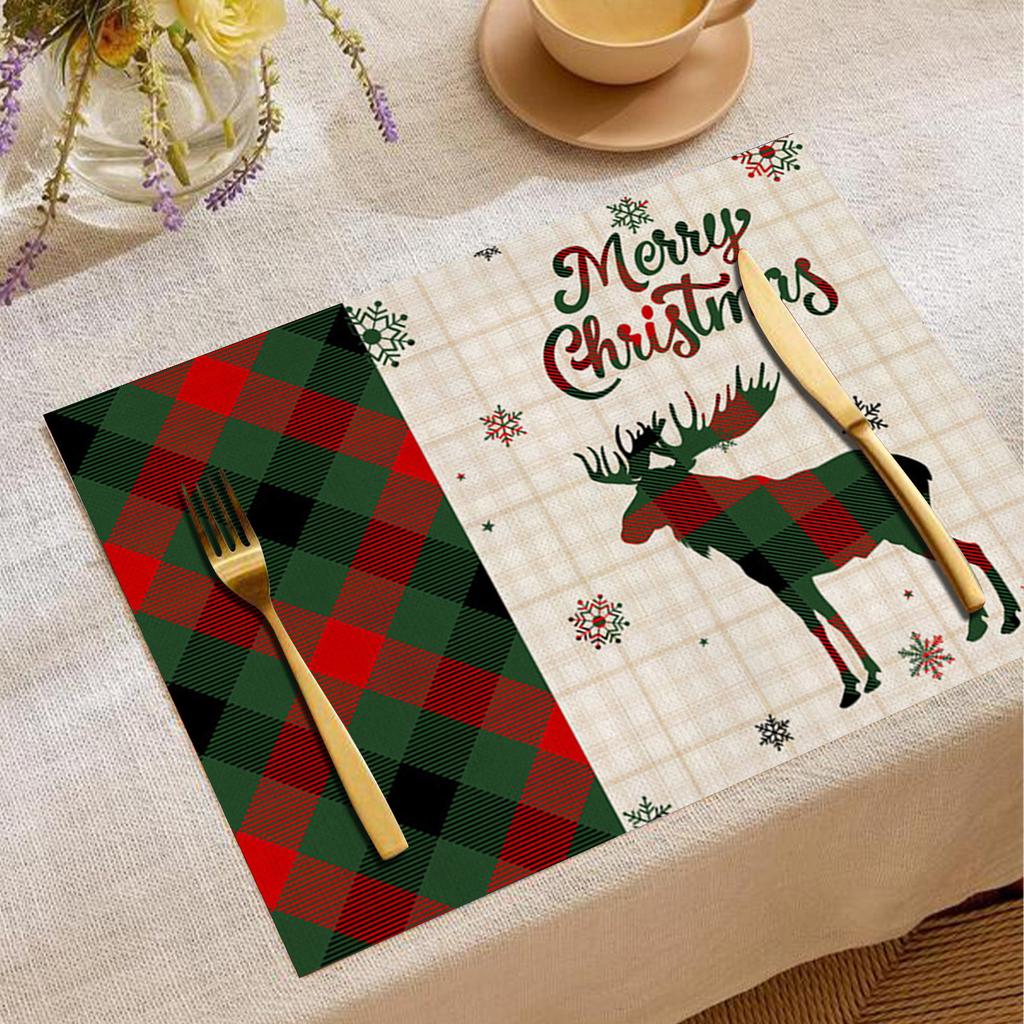 Elk Deer Printed Placemats Rectangular Christmas Snowman Trees Dining Table for Kitchen Decor Linen Non Slip Table Mats