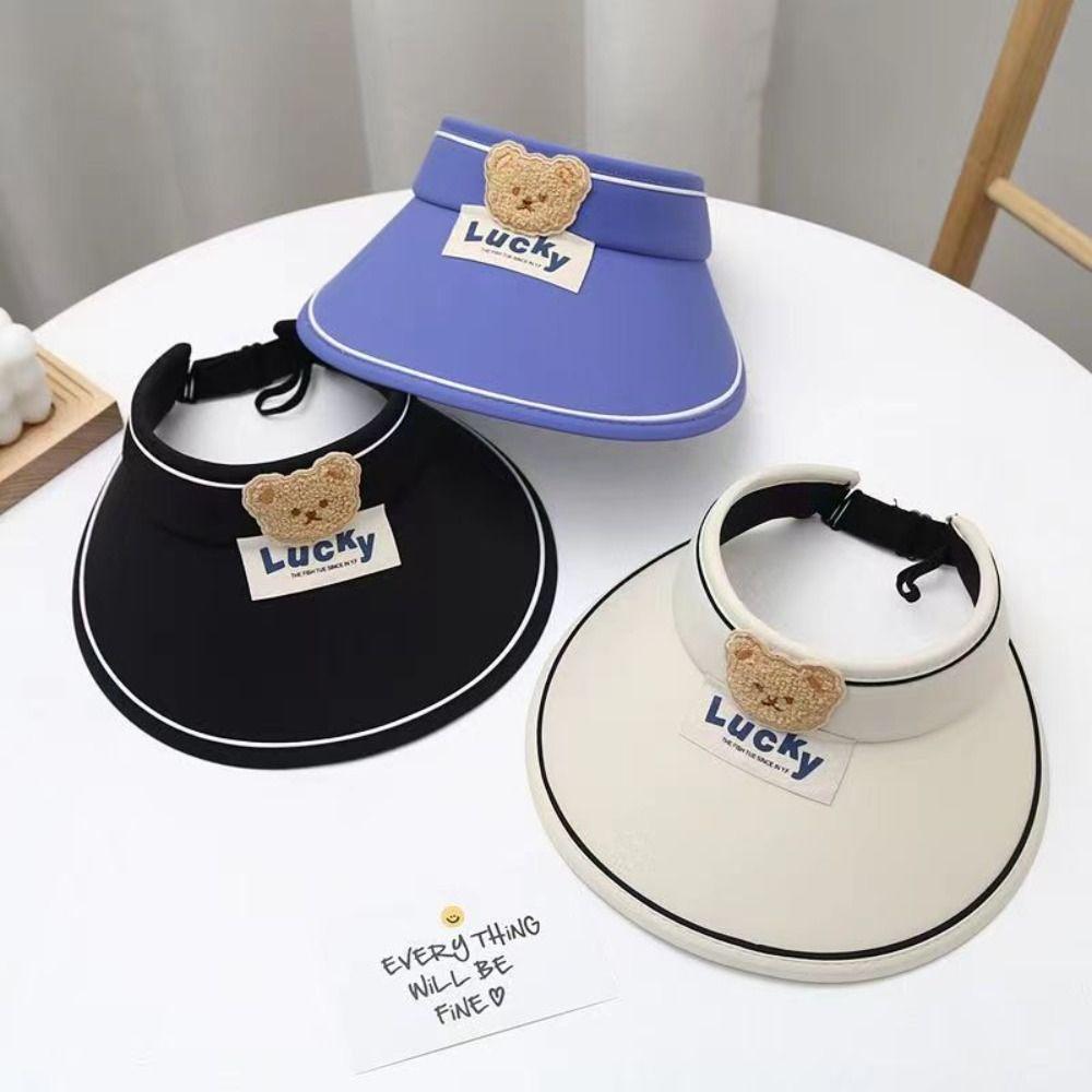 Korean Style Cartoon Sunshade Hat Anti-UV Sun Hat Children's Visor Hat Soft Bear Empty Top Hat Kid