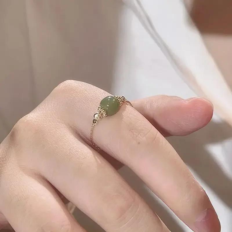 New Vintage Fashion Adjustable Rings For Women Can Turn To Relieve Anxiety Jade Ring Gold Color Party Creative Jewelry