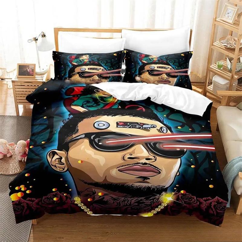 Music Print Chris Brown Bedding Set,Duvet Cover Comforter Bed Set Quilt Cover Pillowcase,King Queen Twin Size Boys Girls Adults