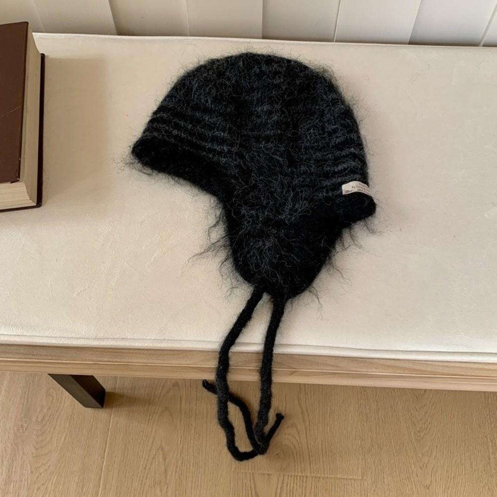 Colorful Earflap Knitted Hat Striped Baggy Beanie Hat Fashion Striped Balaclava for Outdoor Ski