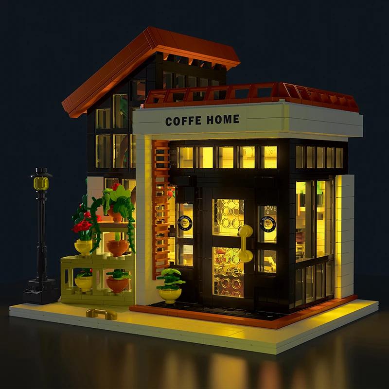 

Moc Creative City Streetview Light Sunshine Coffee House Led Model Architecture Construction Blocks Diy Decoration Plaything For Kids