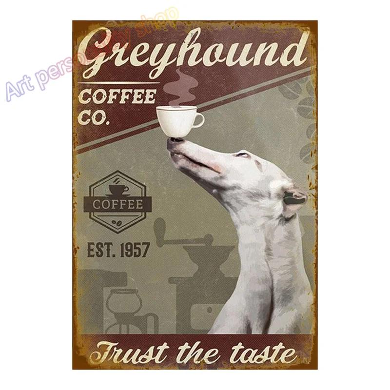 Italienisches Windspiel Hund Haustier Kaffee Bar Hund Kaffeehaus Vintage Plakette Poster Blechschild Wanddeko Hängende Metalldekoration 8x12in