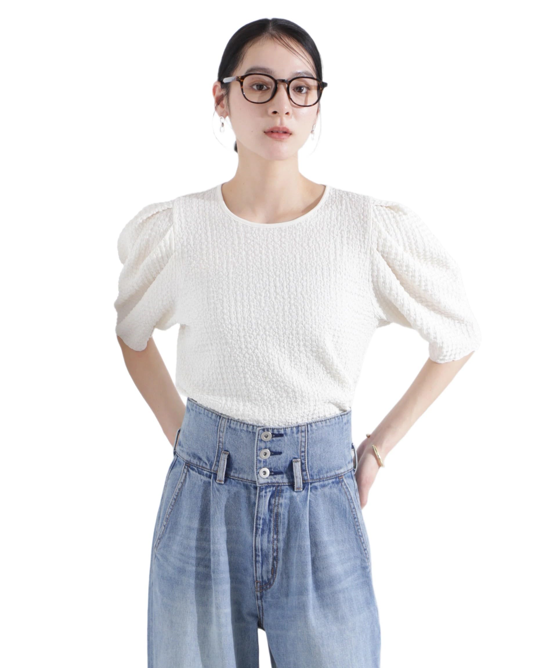 

Женский топ Nano Universe с рукавами-буфами и защипами, 031, Молочно-белый, 669-5124314