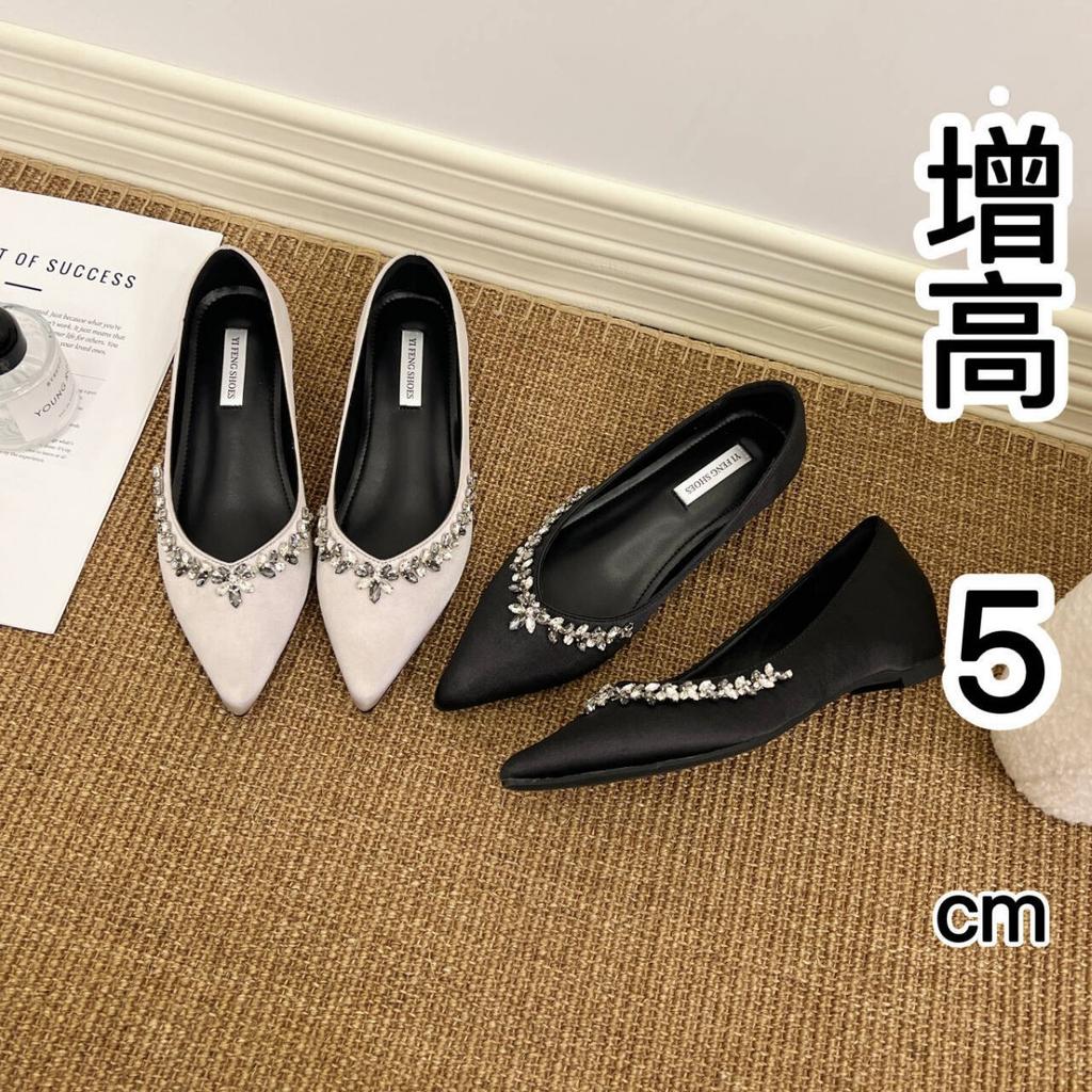 French Rhinestone Tip Inner Height Increase Flat-soled Single Shoes Women's 2025 New Shallow Mouth One-pedal Mary Jane Shoes Evening Shoes