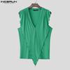 INCERUN Men Summer Deep V Sleeveless Ruffled Layers Casual Loose Tank Tops