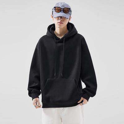 Men's Casual Autumn/Winter Hoodie - Loose Fit, Solid Color with Plus Velvet Lining, Perfect for Couples