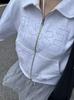 In-Stock Korean Dongdaemun Floral Embroidered Zipper Cardigan Hoodie