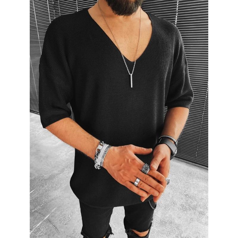 

Весенне-летний новый мужской вязаный свитер с V-образным вырезом и короткими рукавами XXXL чёрный