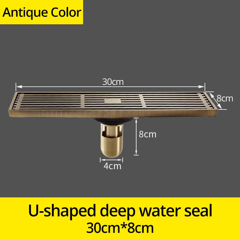 Drain 8*30CM Euro Antique Brass Art Carved Floor Drain Cover Shower Waste Drainer Bathroom Bath Accessories Strainer DL8030