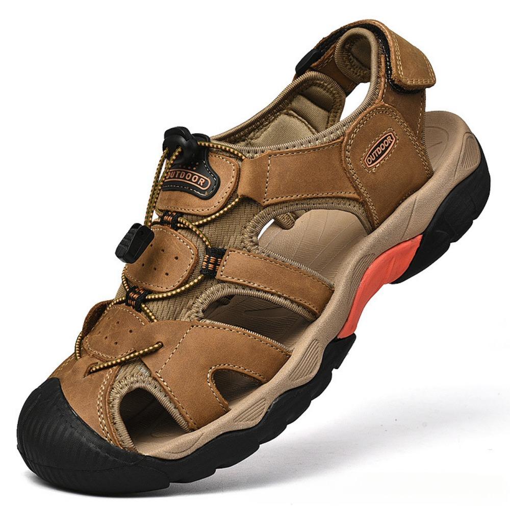 Mens Summer Leather Sandals Large Size Outdoor Water Shoes Casual Beach Sandals