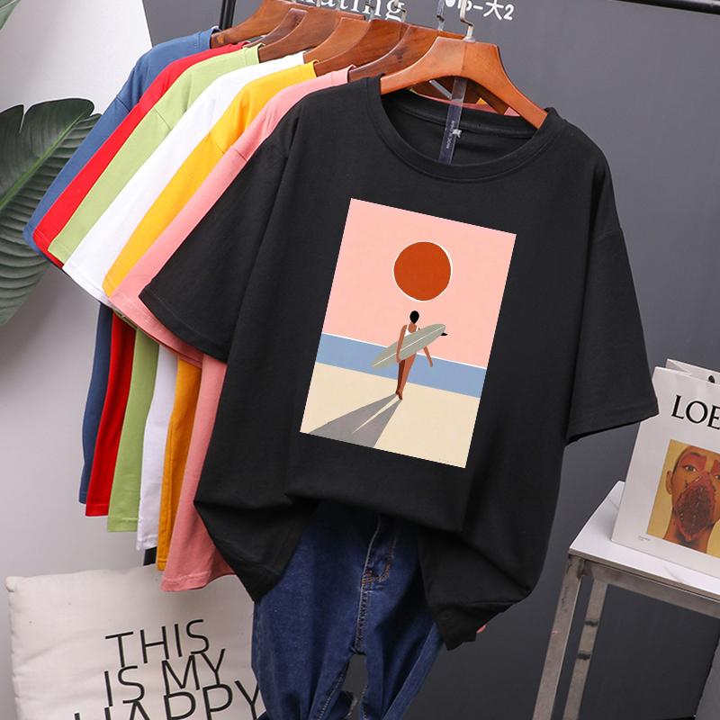 Printed O-neck Short Sleeve T Shirt Women Vintage Graphic Pullover Tees Female Leisure Clothing