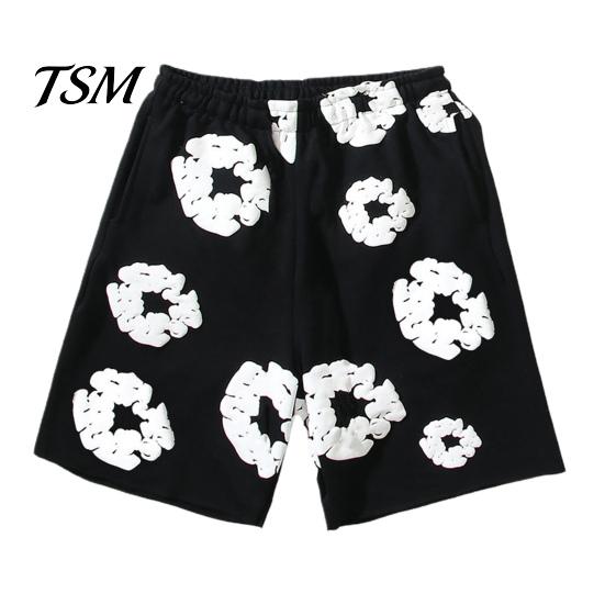 Men Streetwear Beach Pants Summer Shorts Flower Print Drawstring Elastic Waist Loose Pockets Pleated Vacation Sport Casual Homewear Short Beachwear