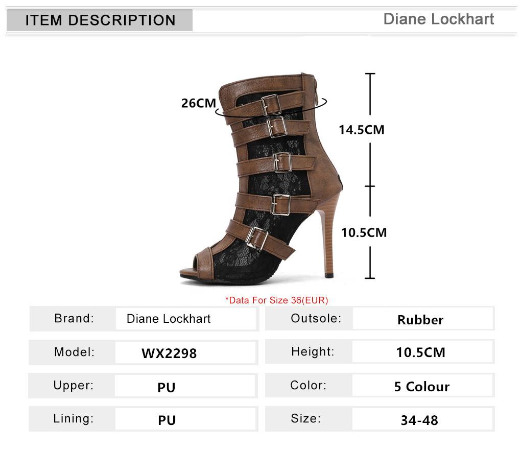Fashion Peep Toe Summer Shoes Woman Sandals Hollow Lace mesh Gladiator Ankle Boots Zip Thin High Heels Jazz Dance Shoes Female Size34-48