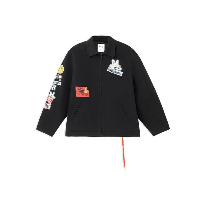 Li Ning X Og_Slick Collaboration Skateboard Series Cartoon Pattern Printed Loose Collar Cotton Jacket Winter Men Jacket Black AJMS017-2