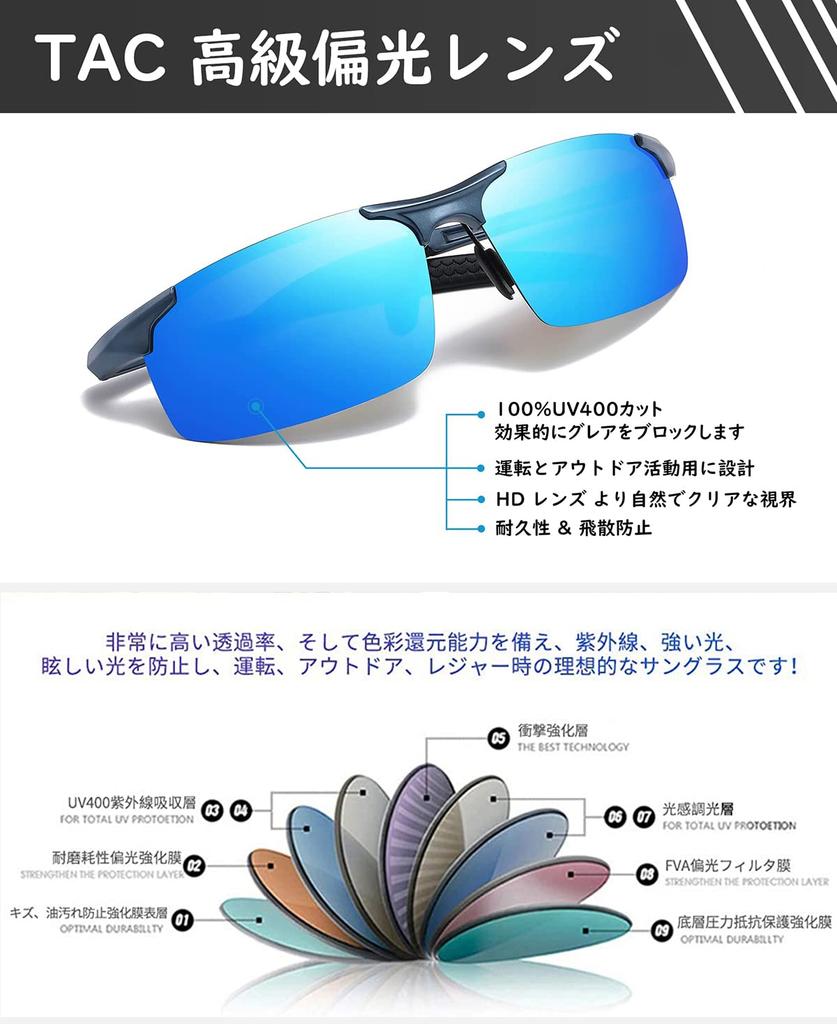 DUCO Polarized Sports Sunglasses with UV400 Made of for and Golf Men's Protection, AL-MG Alloy, Ultra-Lightweight, Driving, Cycling, Fishing, Running,